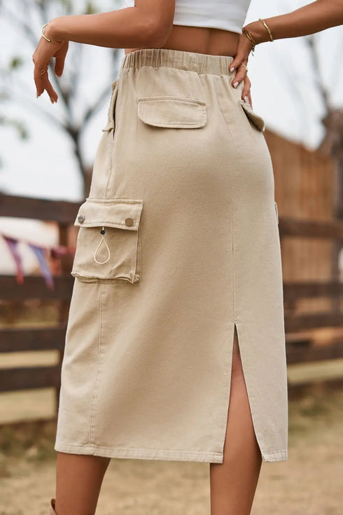 'Solana' Drawstring Waist Slit Denim Skirt - Celes Fashion